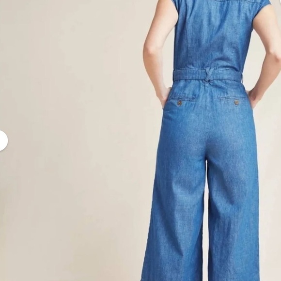 Anthro Pilcro and the Letterpress Jinxed Jumpsuit chambray cropped wide leg S 4 - Picture 6 of 11